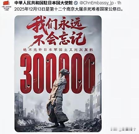 这次我们一个日本字都没写！中国驻日大使馆今天（12月13日）发文写道：2025年