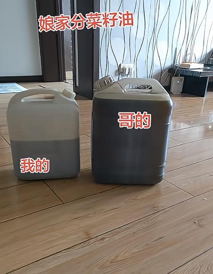 老妈在农村种了一些油菜，说留着榨油吃，前段时间炸了一些菜籽油！叫我和我哥回家拿油