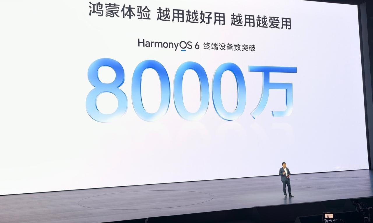 【华为余承东：HarmonyOS 6 终端设备数突破 8000 万】

华为余承