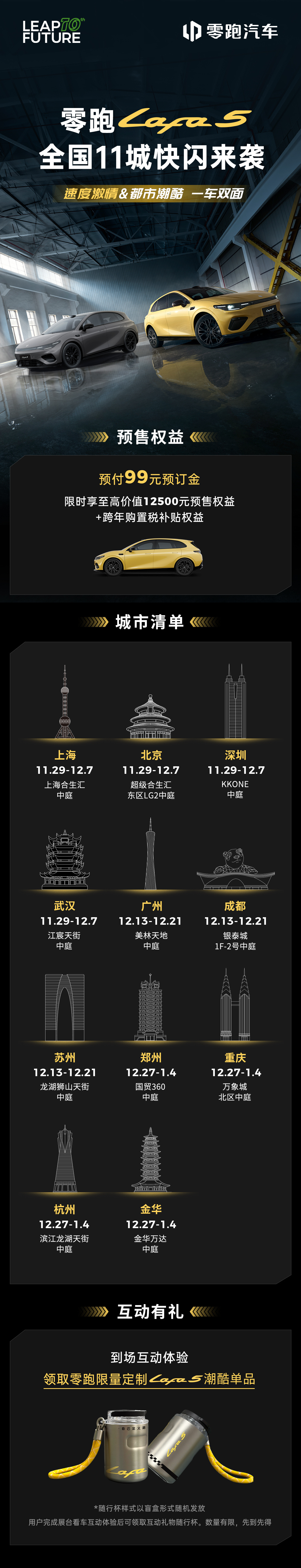 巡展预告来啦🚗11月29日起，年轻人的Dream Car闪现全国11城！预付9