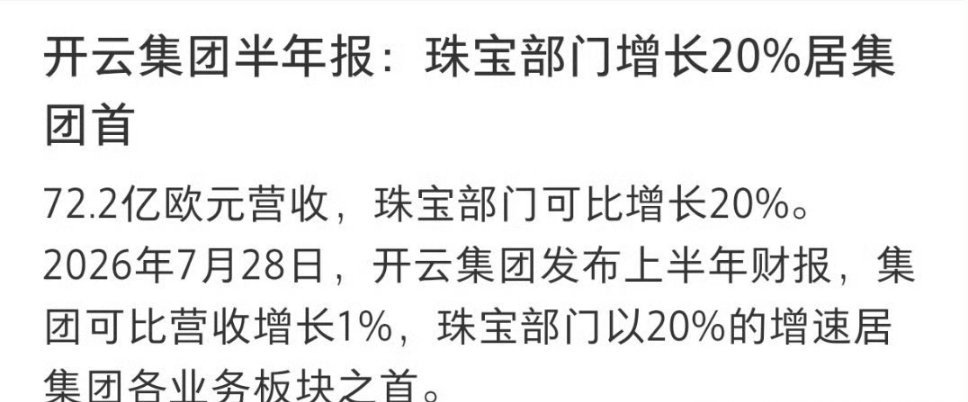 开云集团半年报，珠宝部门增长最快，其中宝诗龙创记录增长 ，肖战真的代言啥财报就在