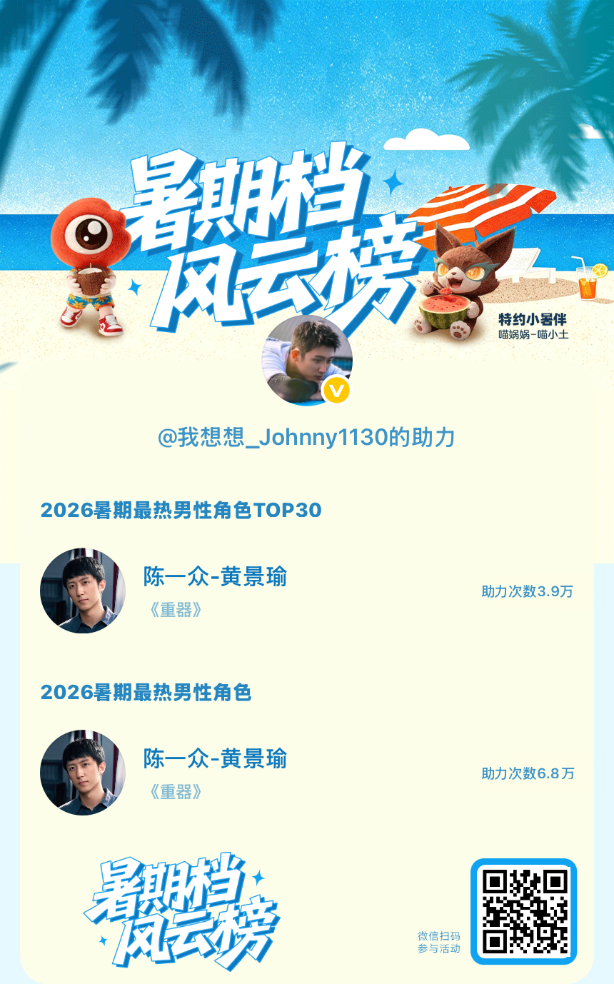 【暑期档风云榜】活动进行中，快来助力他成为今夏最热！2026暑期最热男性角色  
