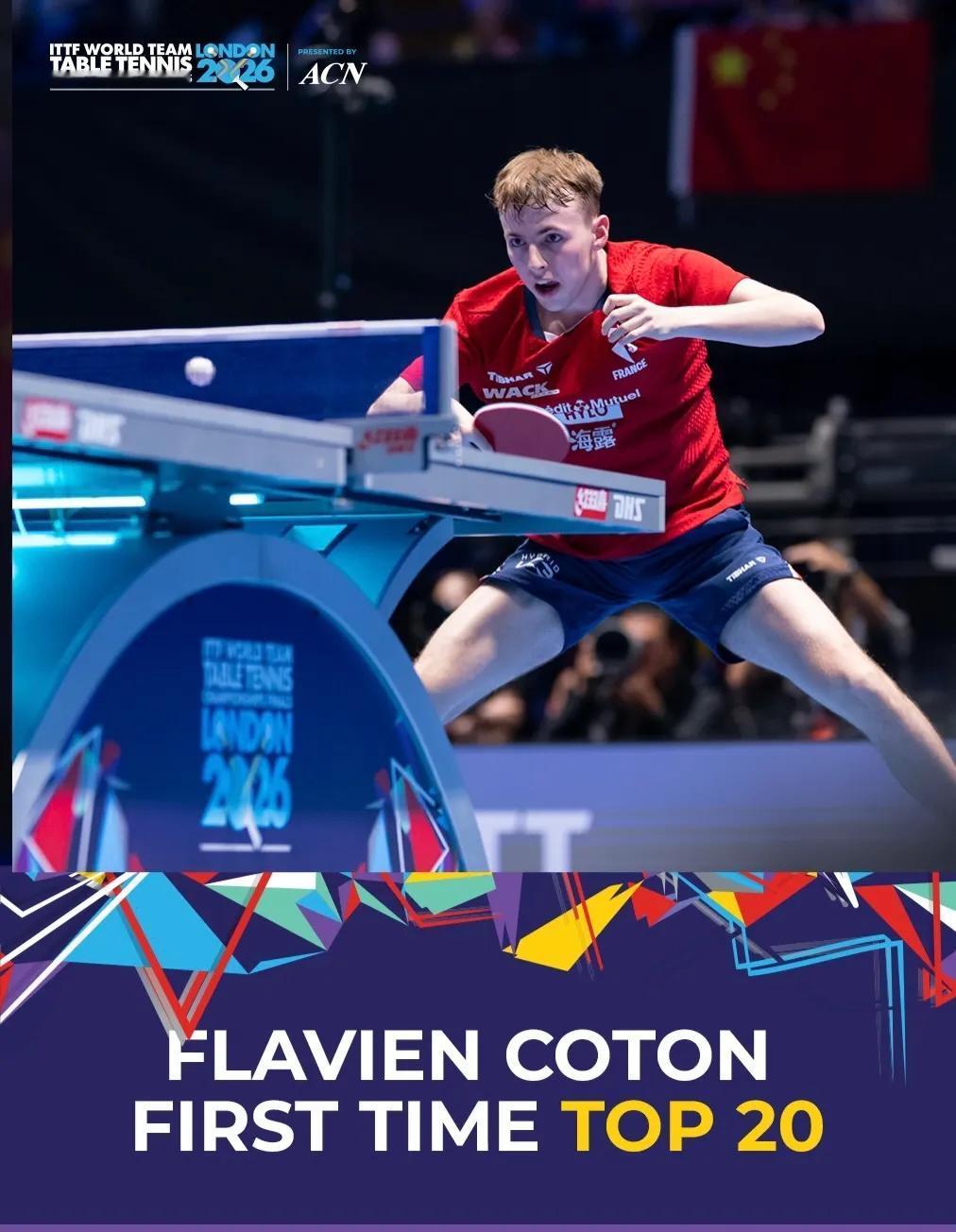 ITTF：2026年伦敦团体世乒赛落幕之后，法国小将弗拉维安·科顿首次跻身国际乒
