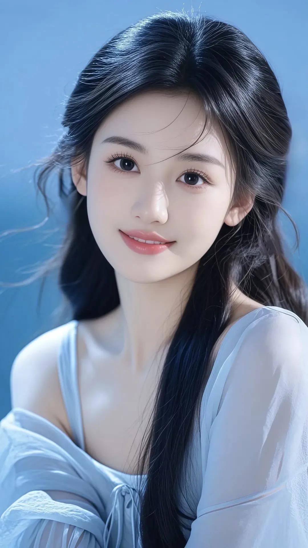 青丝如瀑，笑靥如花。