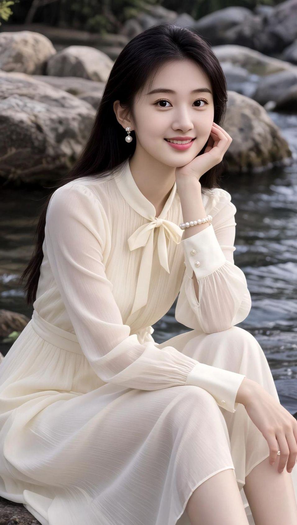 AI溪边佳人照抖音ai创作 每日分享 气质女人