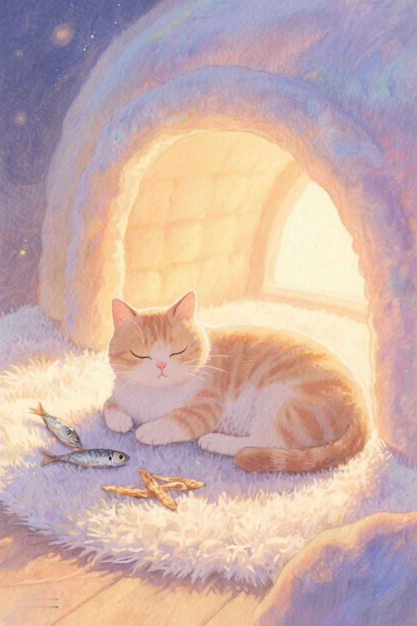 #AI随心绘#猫咪蜷卧，守着小鱼梦甜，世间纷繁，不过此般慵懒静谧时光🎨