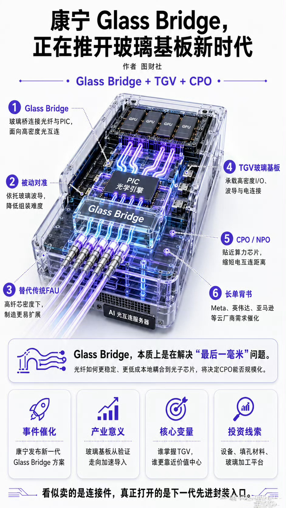 每天学不完的新知识康宁突然发布GlassBridge™玻璃基光互连！CPO光互连