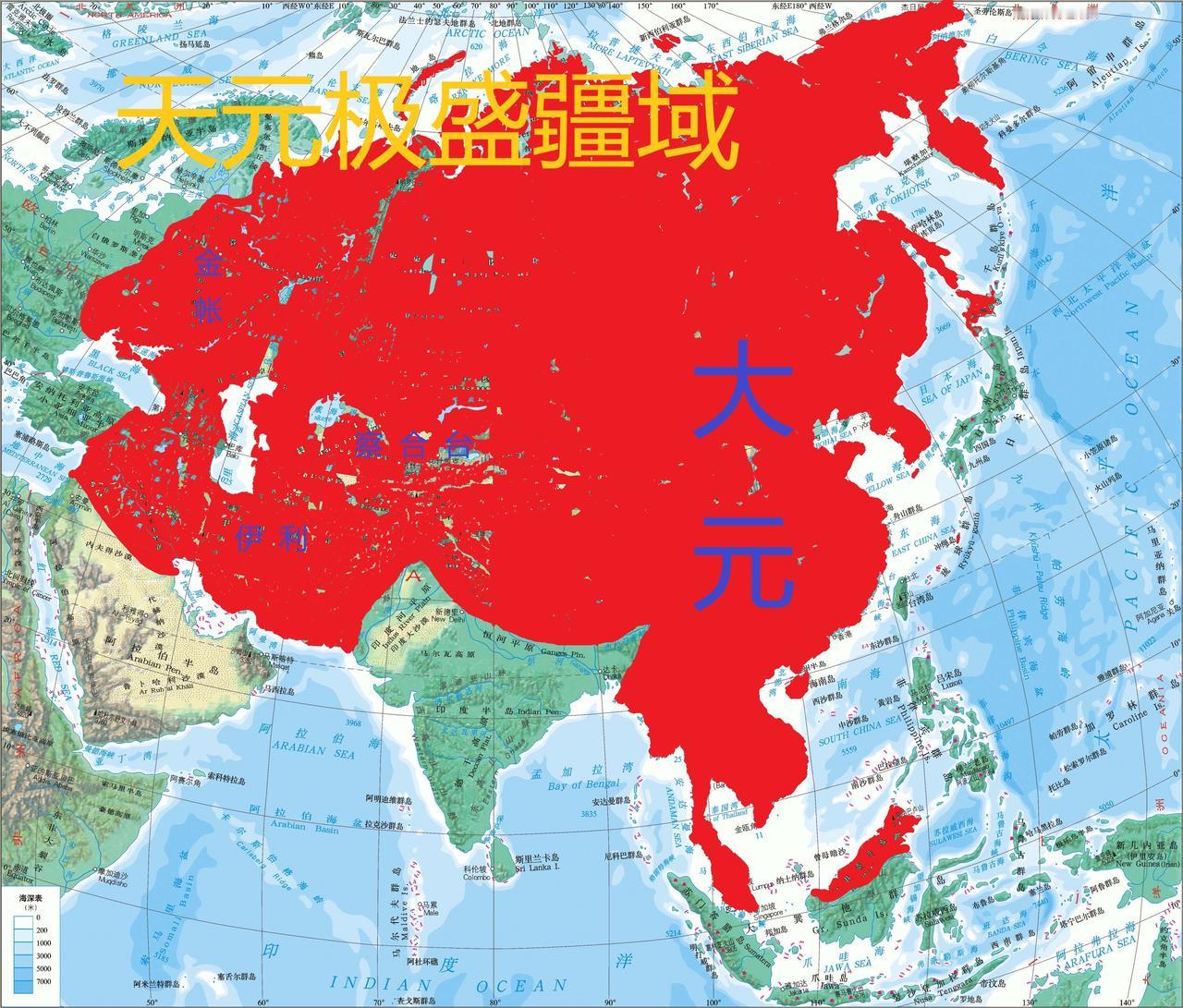 北至：北达北冰洋，最北约在亚洲北冰洋沿岸的谦河入海口
南至：南达印度洋，最南约在