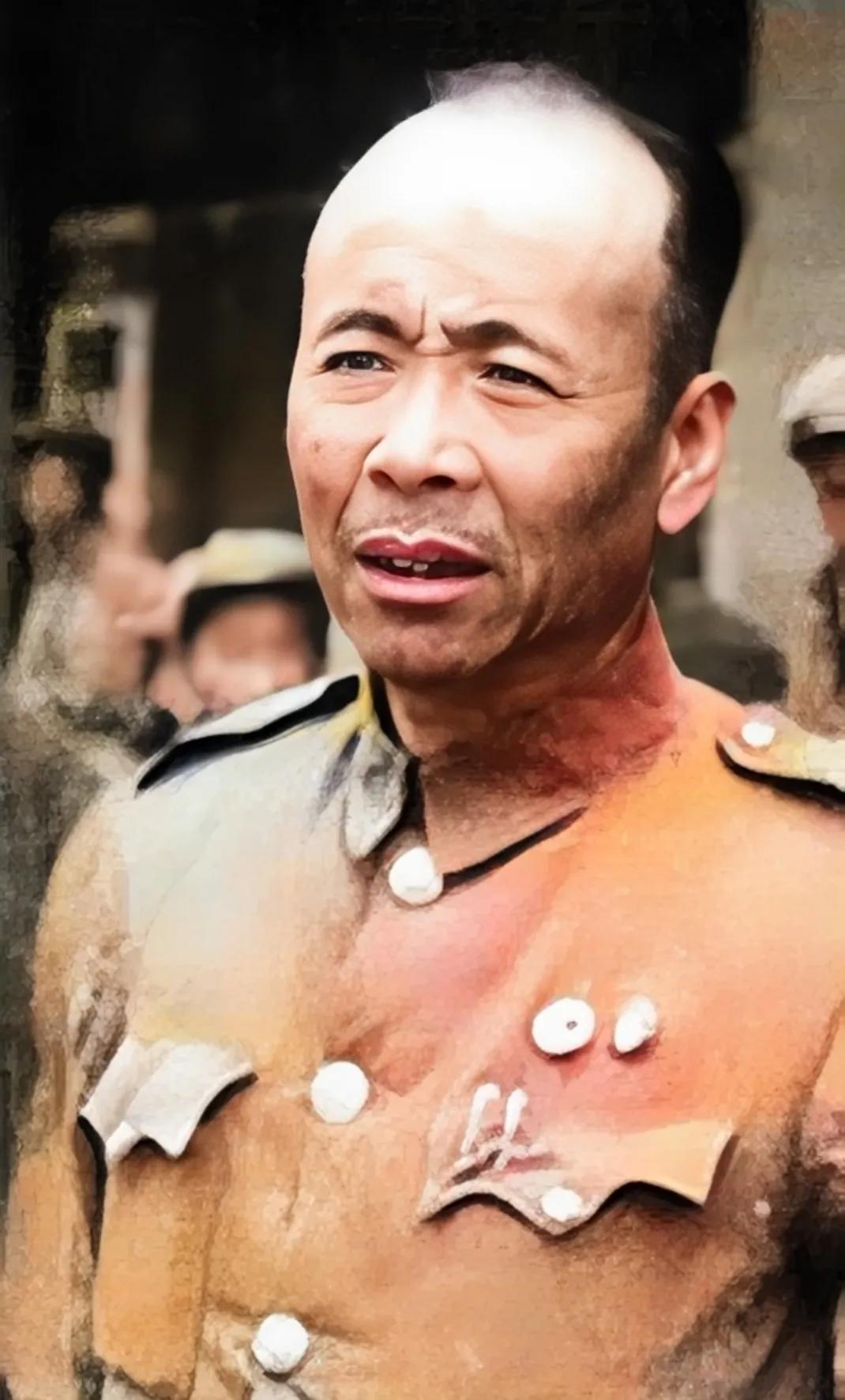 这是1949年，“罗盘将军”张淦被俘后的镜头，镜头中他看起来面容憔悴，神情比较沮