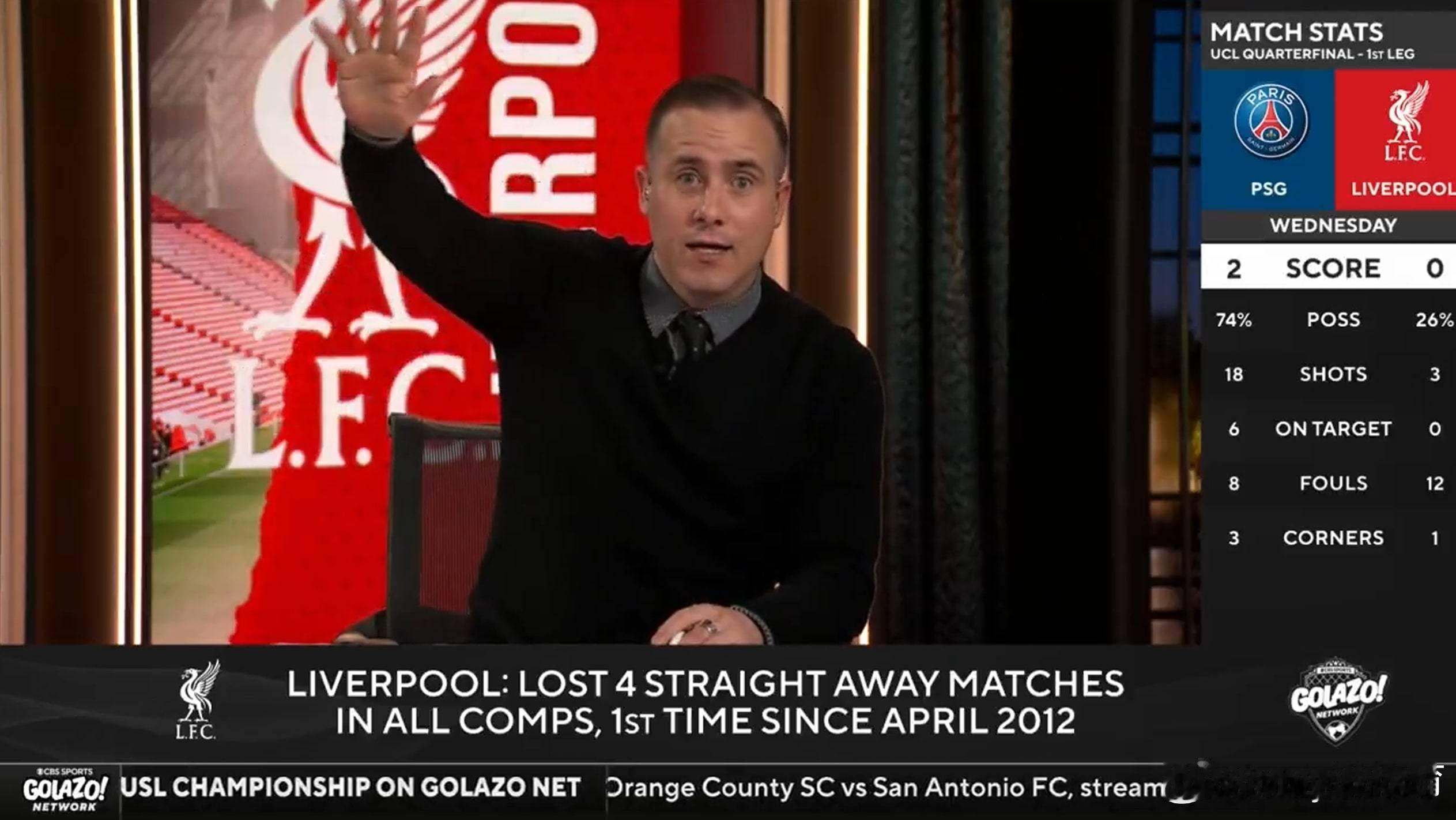 美国解说：看看利物浦，他们跟八强的其他球队就不在一个档次在利物浦作客0-2不敌巴