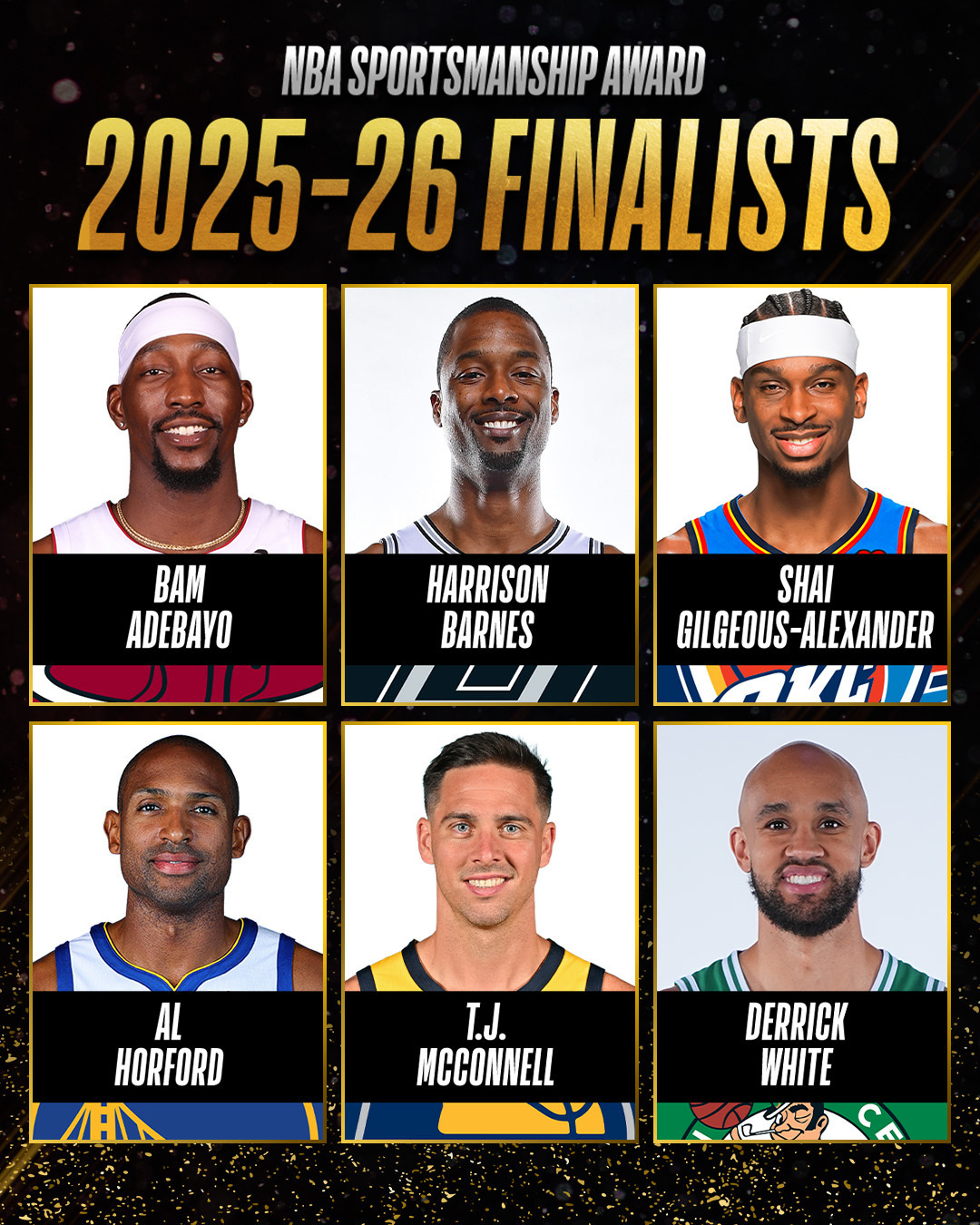 亚历山大入选2025-26赛季NBA体育道德风尚奖最终候选名单，一同入选的另外五