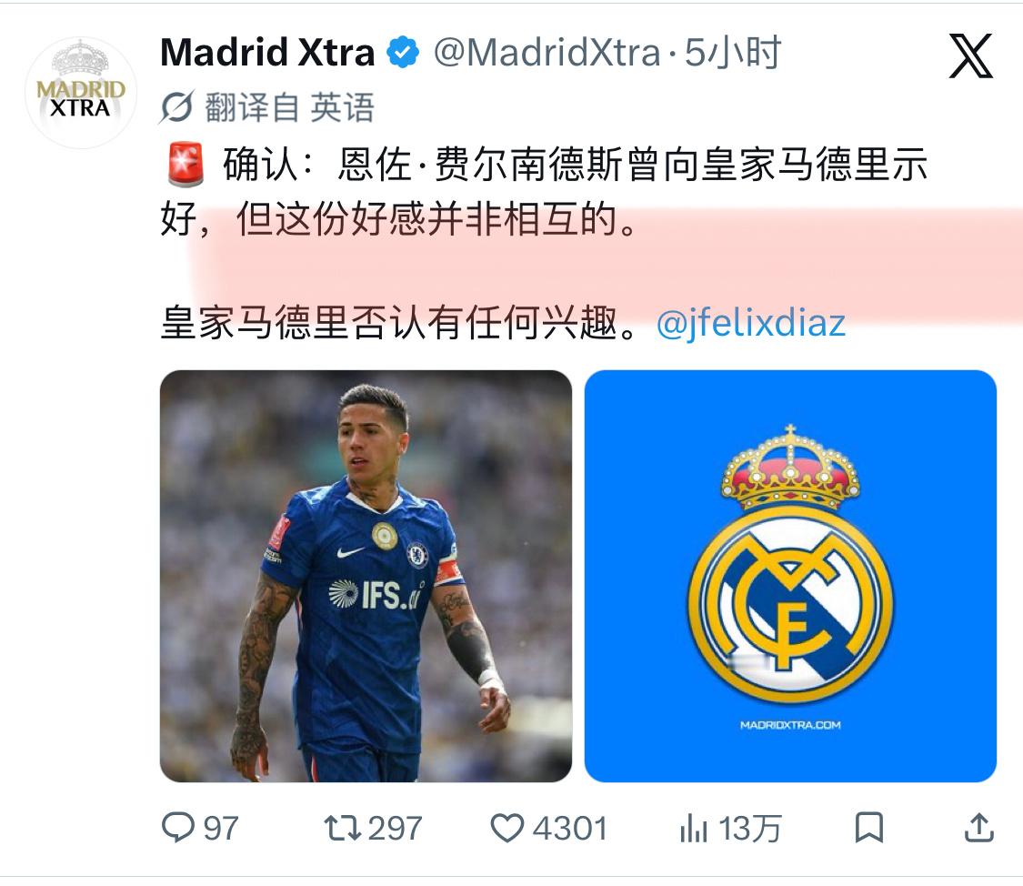 “皇马否认对恩佐有过任何兴趣” ​​​