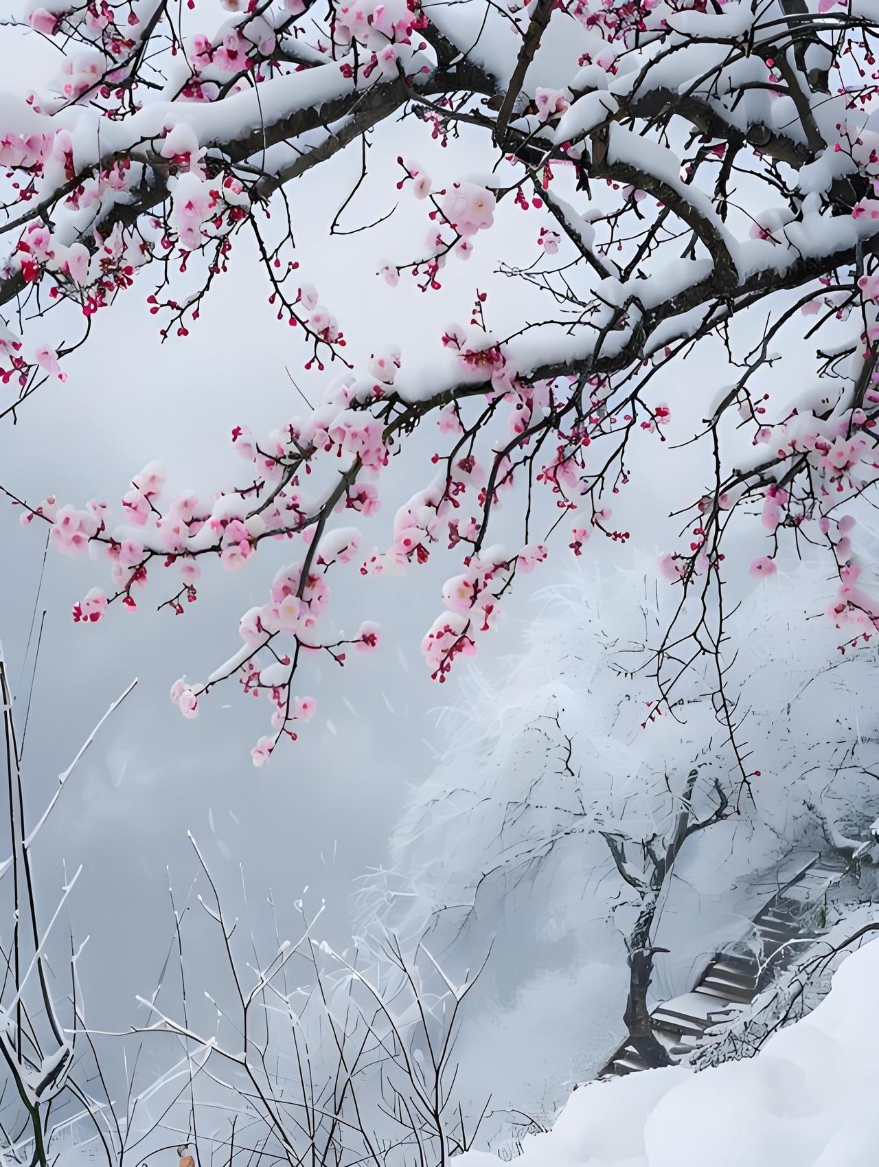 雪花闻得梅花香，
欲与梅花做鸳鸯，
寒风凛冽呼啸至，
……[大笑]……？

上联