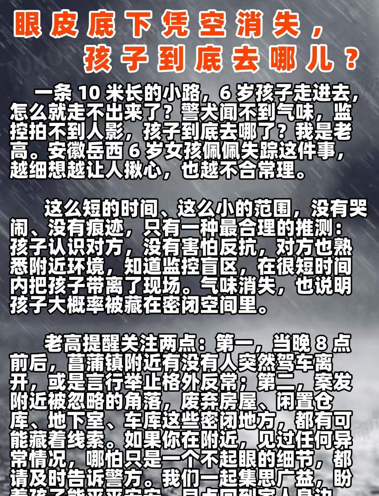 6岁女孩眼皮底下凭空消失，孩子到底去哪儿。老高做这条视频，不为流量，不为热度，就