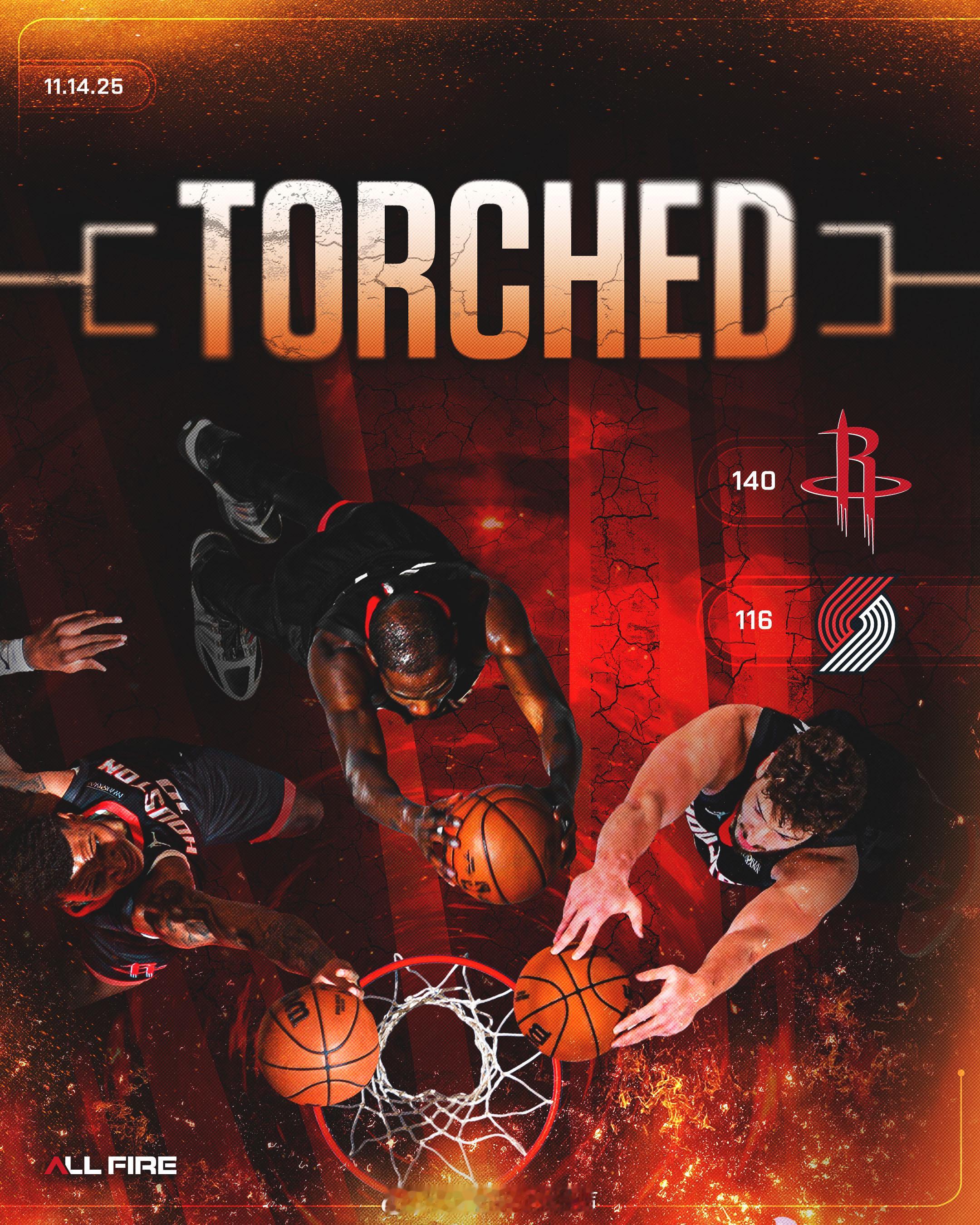 火箭官方发布战胜开拓者赢球海报