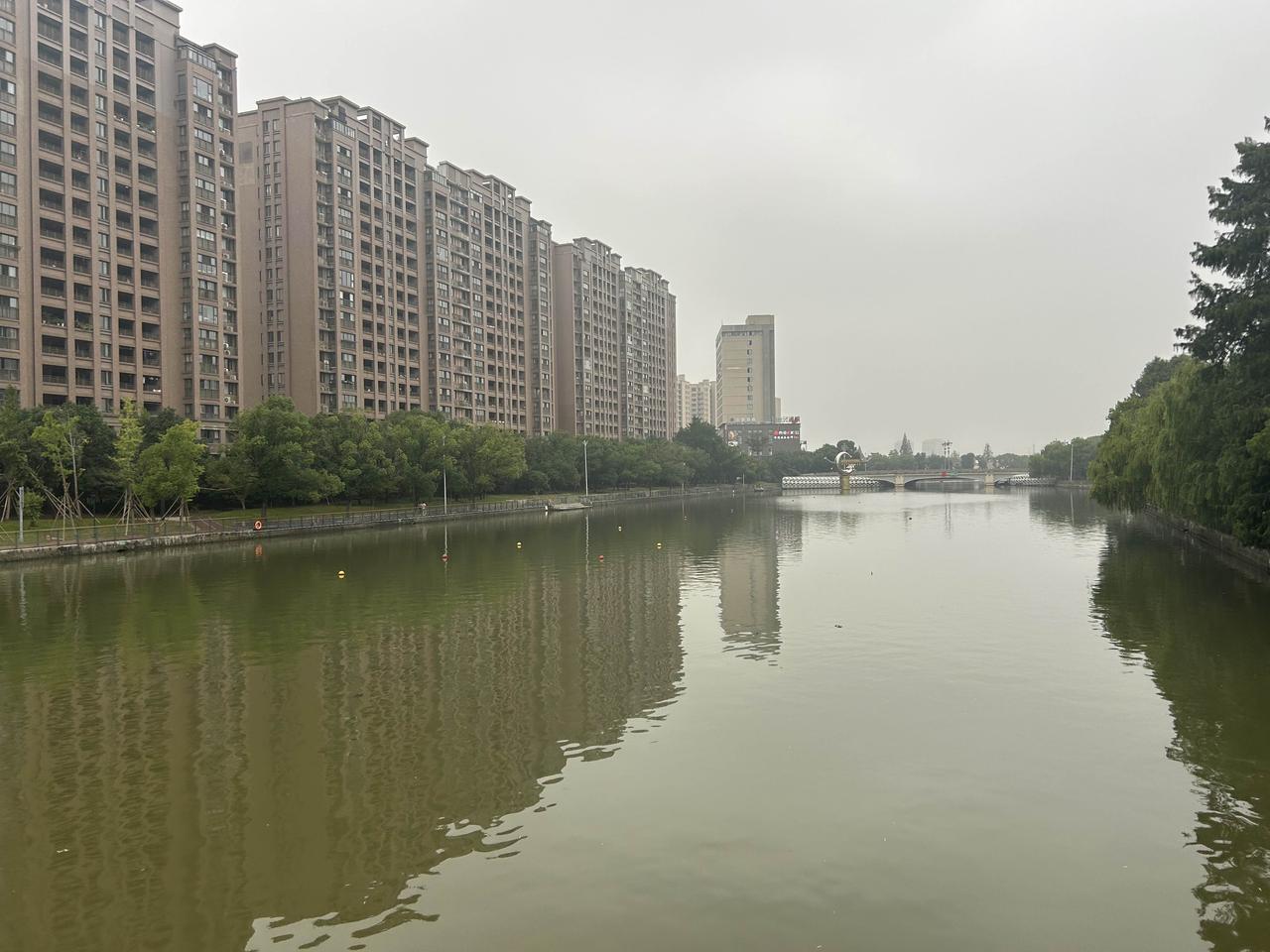 我站在窗口，看楼下的巷子变成了河。水漫过石阶，漫过那棵老槐树的根，浑浊的黄汤里漂
