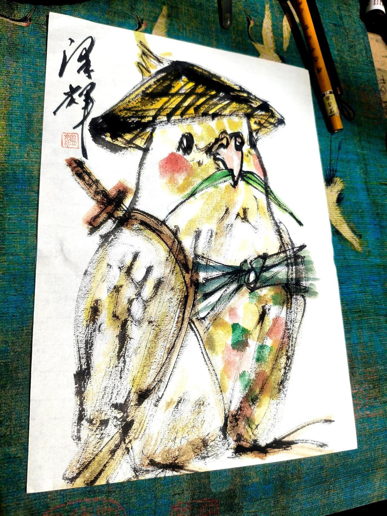 国画画表情包 手绘日常记录 谁说国画不热门 鹦鹉 国画小鸟