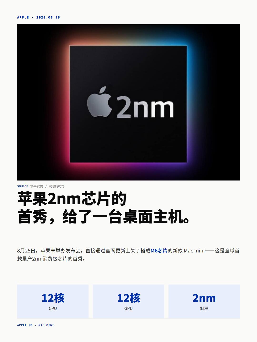 8月25号苹果官网悄摸更新，没开发布会直接上架了M6款Mac mini和新一代M