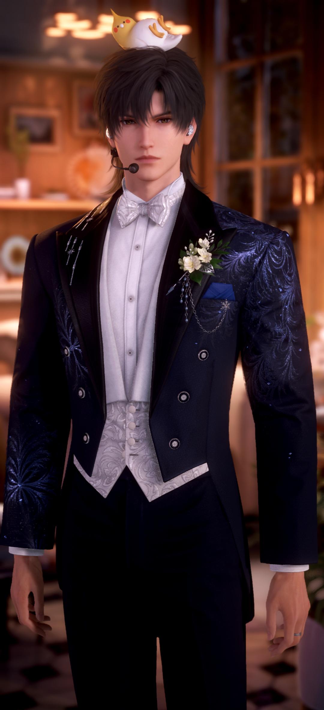 恋与深空黎深[超话] 🍐黎深 

今日ootd,西装配耳麦[期待] ​​​