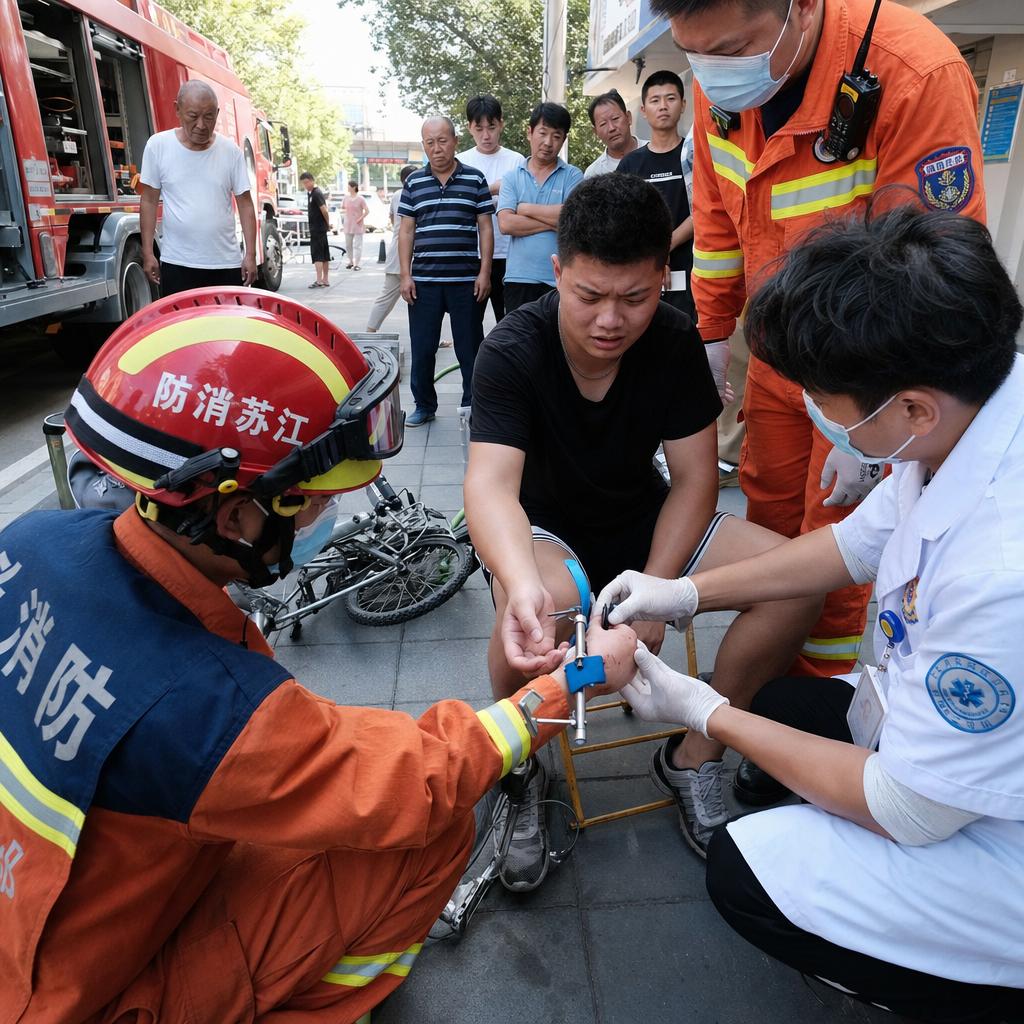 这事一开始是因为一段救援视频被大家转了起来。视频里，一个人骑车时出了意外，手掌竟
