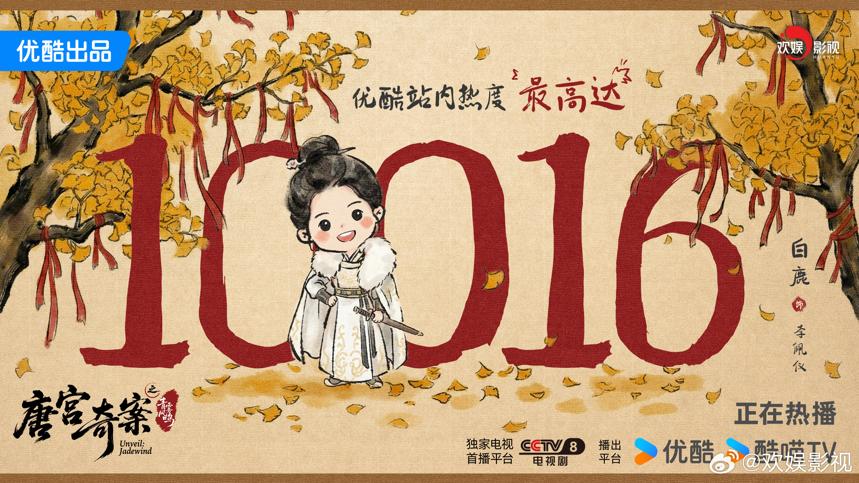 来路有光，归途晴朗。欢娱影视演员领衔主演的《唐宫奇案》优酷站内热度最终破1001