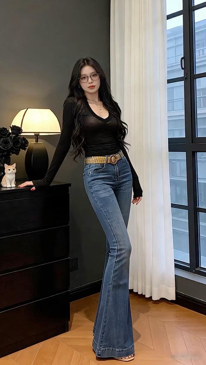 辣妹穿搭 高腰牛仔裤 牛仔裤搭配 微喇裤 冬季穿搭