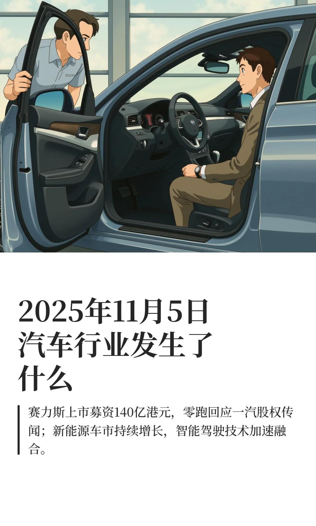 2025年11月5日 汽车行业发生了什么
1.赛力斯（9927.HK）在香港联合