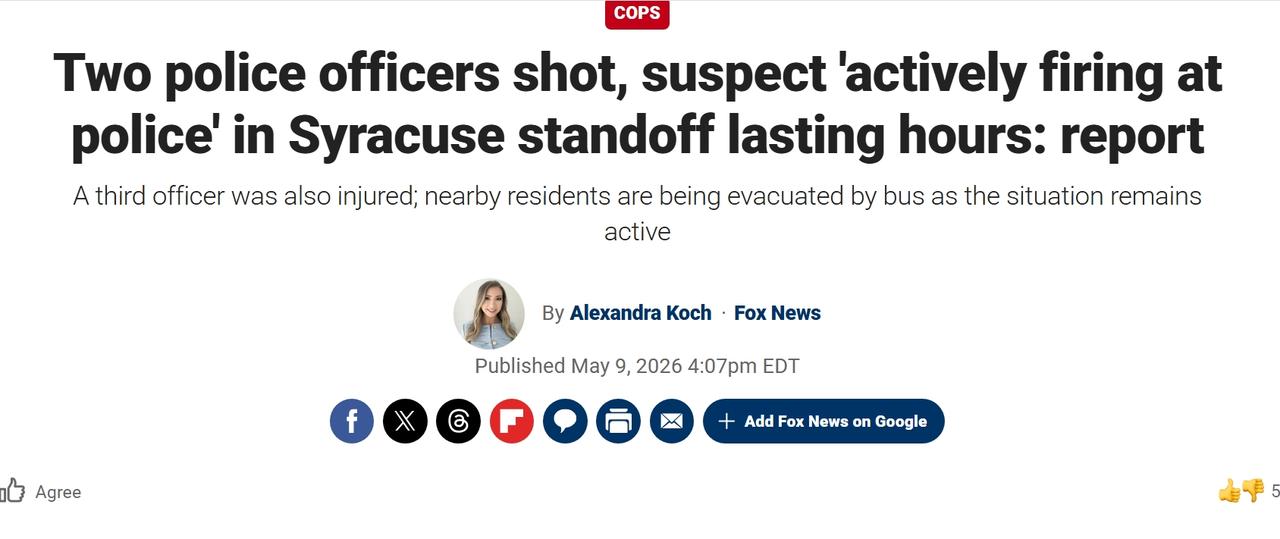美国社区居民与警察激烈交火，至少3名警察受伤
当地时间周六，在纽约Syracus