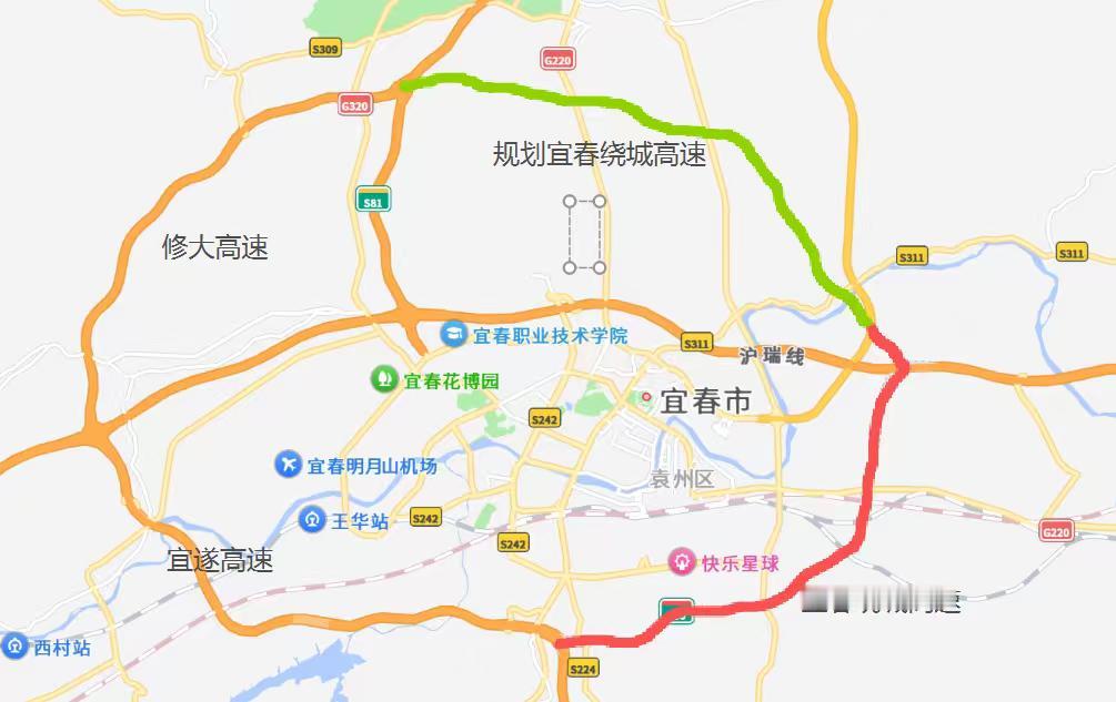 宜春的绕城高速何时闭环？
       宜春绕城高速分四段推进，全线暂未明确完整