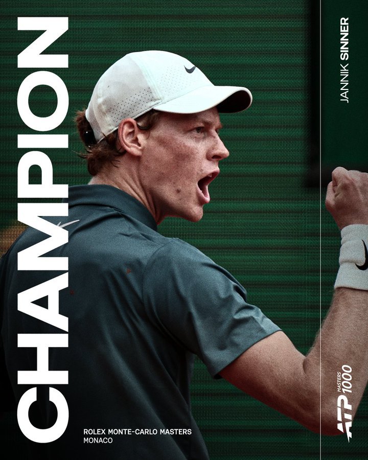 辛纳首夺蒙特卡洛冠军辛纳重夺世界第一 赛季首次辛卡决，最终次盘连赢5局，7-6(