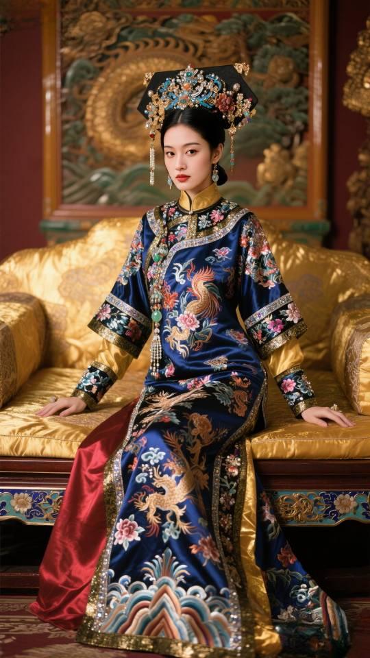 清代皇后，清代宫廷女服装———清朝旗袍。清朝皇后 清代宫廷服飾 旗袍 清朝皇后长