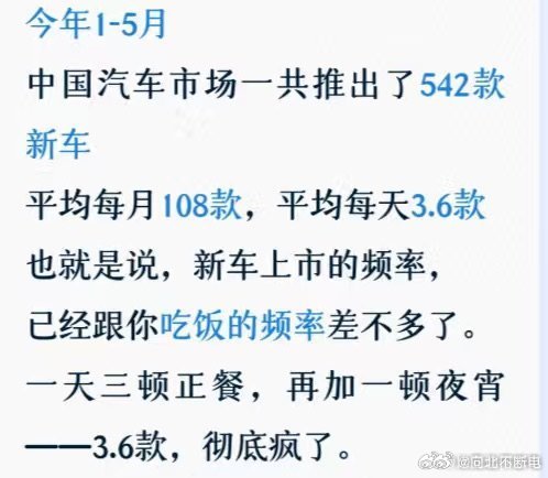 今年1-5月一共推出542款新车，平均每天3.6款…