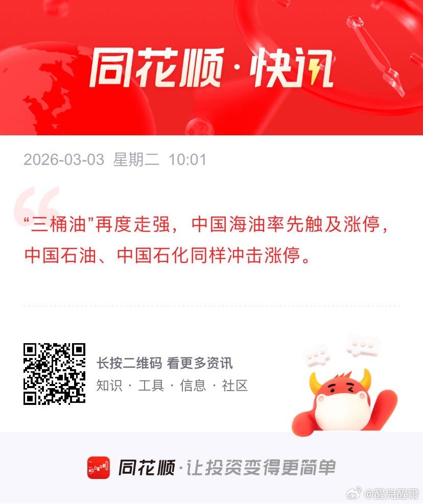 “三桶油”再度走强，中国海油率先触及涨停 “三桶油”再度走强，中国海油率先触及涨