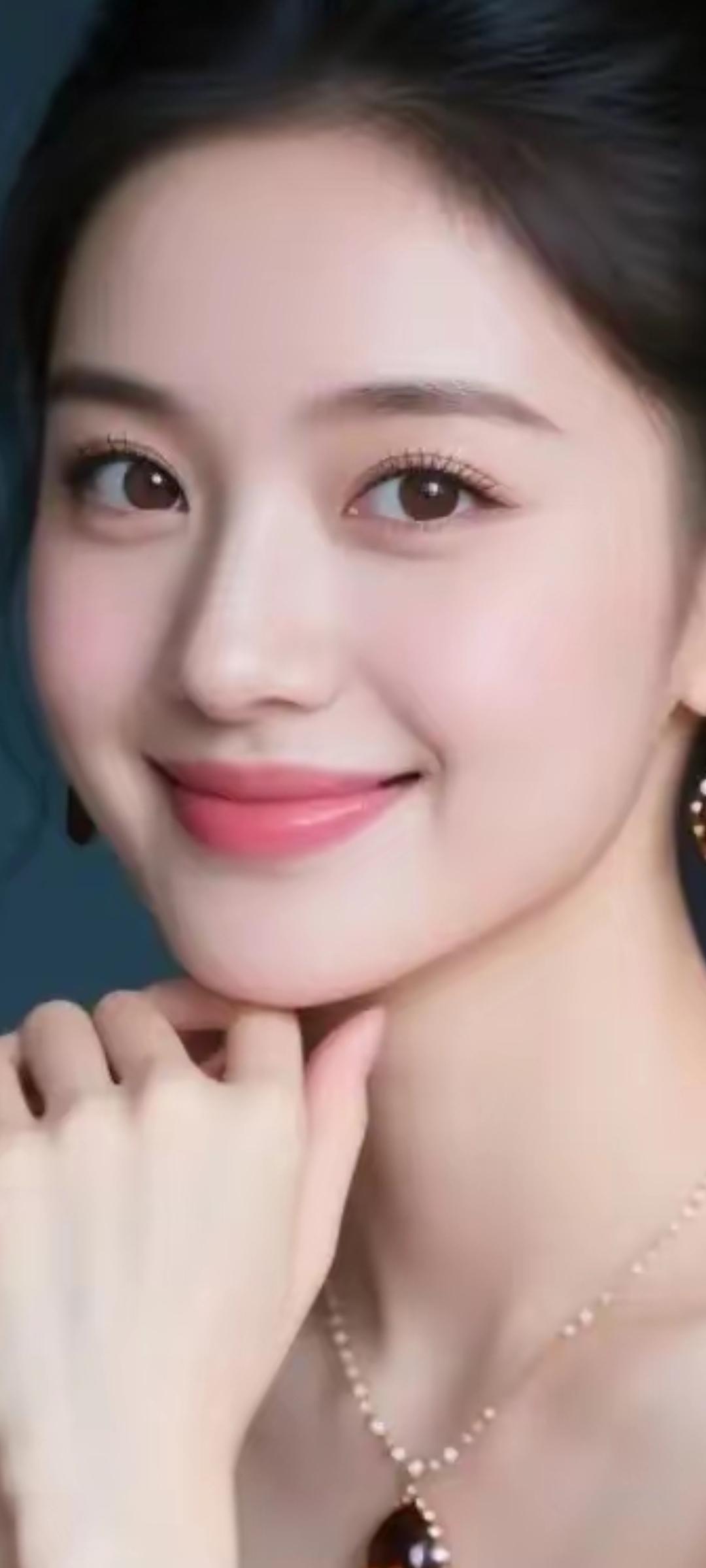 温柔甜美的微笑，珍珠项链点缀，优雅动人。