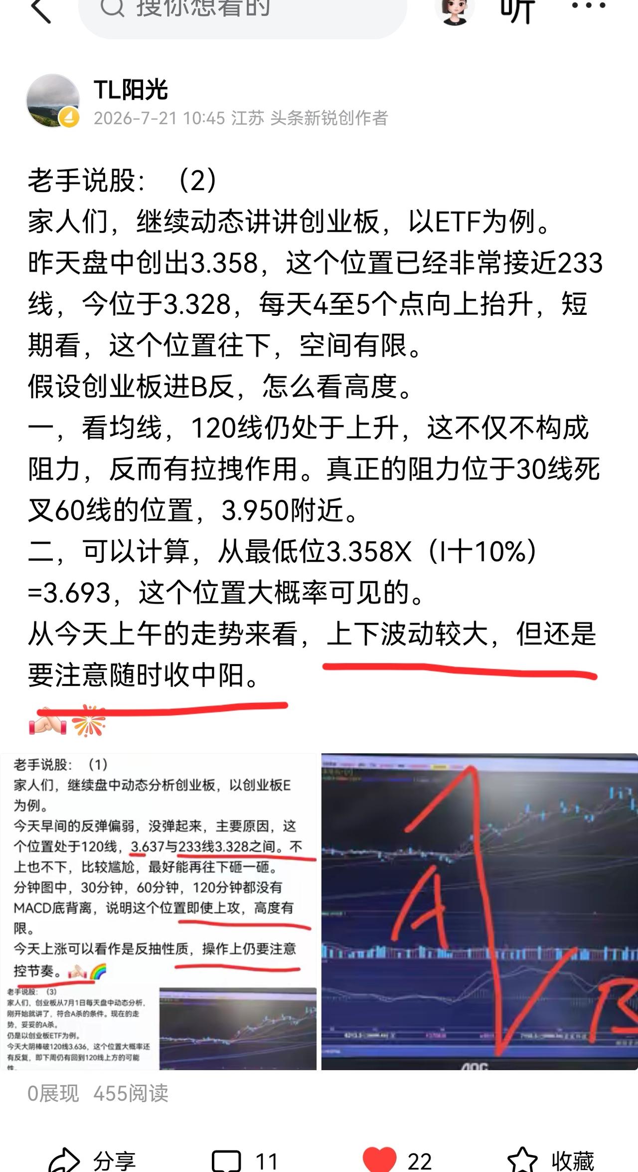 老手说股：（4）
家人们，实战挺耗精力的。
创业板E，盘中动态分析始于7月1日，