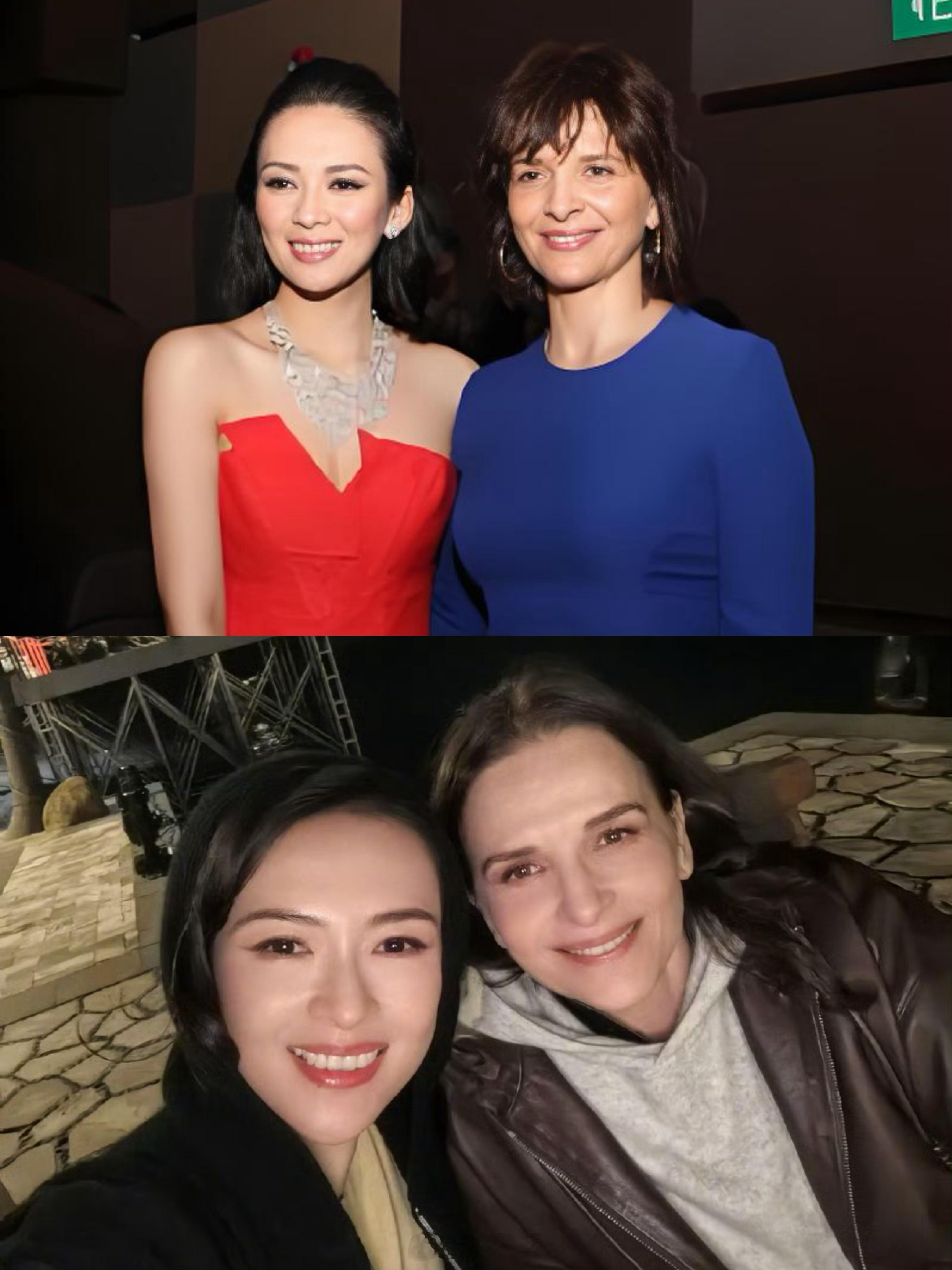 过去和现在，章子怡和法国女演员朱丽叶·比诺什、伊莎贝尔·于佩尔、苏菲·玛索的一些