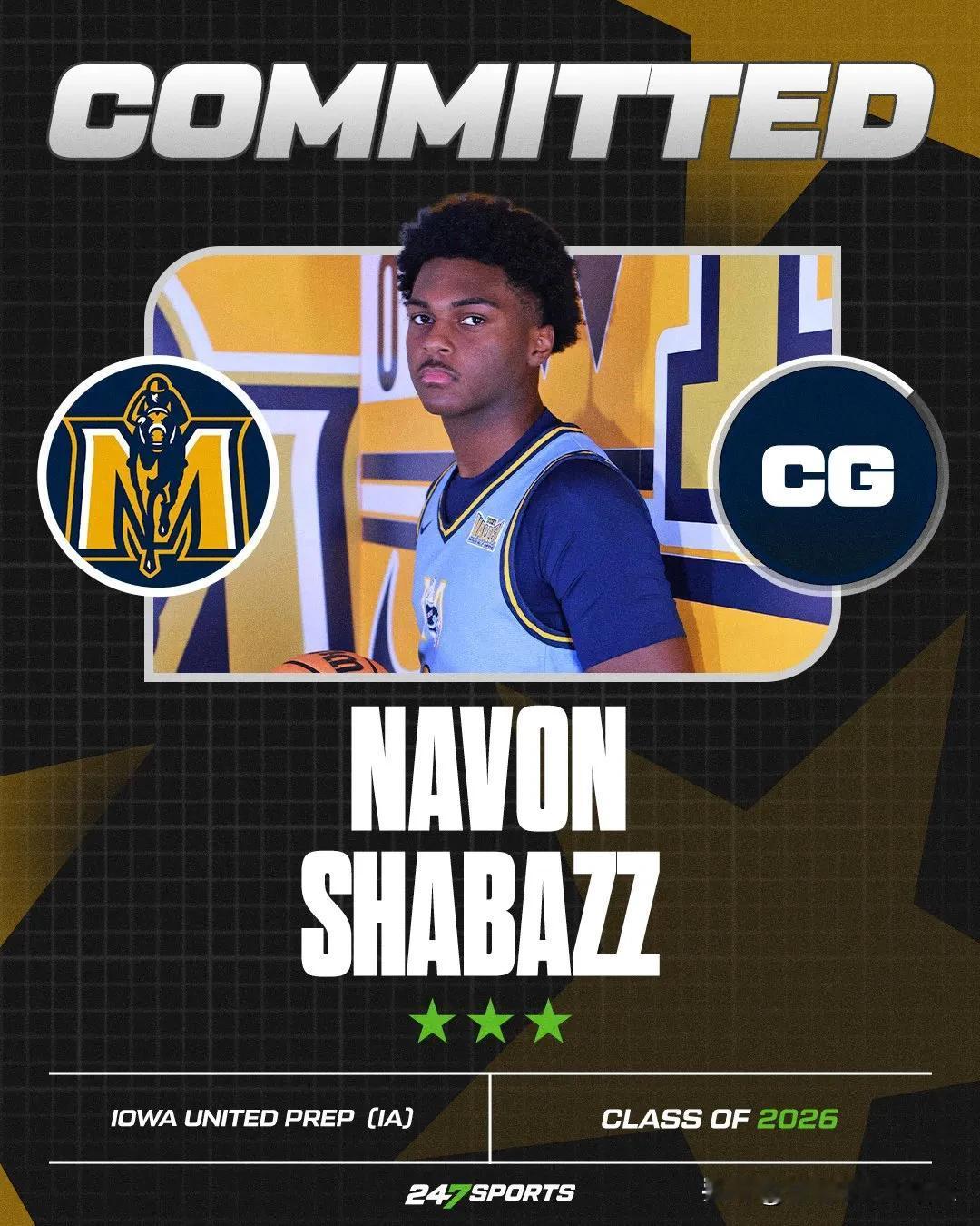 控卫Navon Shabazz宣布承诺NCAA男篮 默里州立Murray Sta