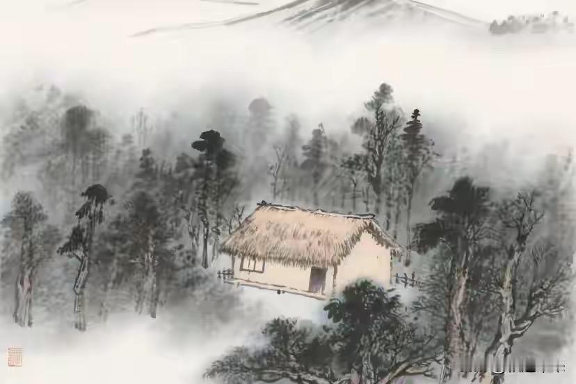 云深古木藏茅舍，
爸让儿子住大房。
横批：《茅舍与大房》