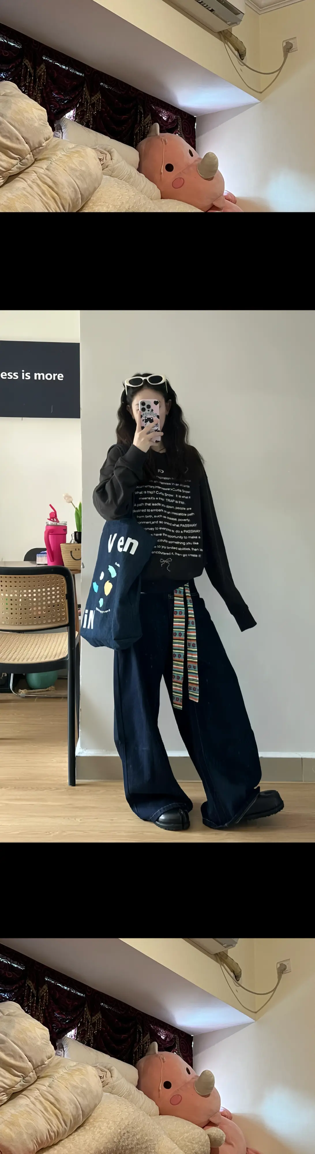 韩系慵懒风~美式复古字母印花圆领卫衣➕韩版牛仔阔腿裤~慵懒韩系~时尚减...