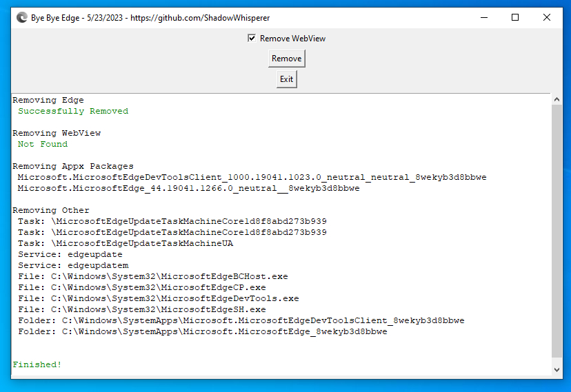 GitHub 上有一款 Edge 浏览器的工具：Remove-MS-Edge [