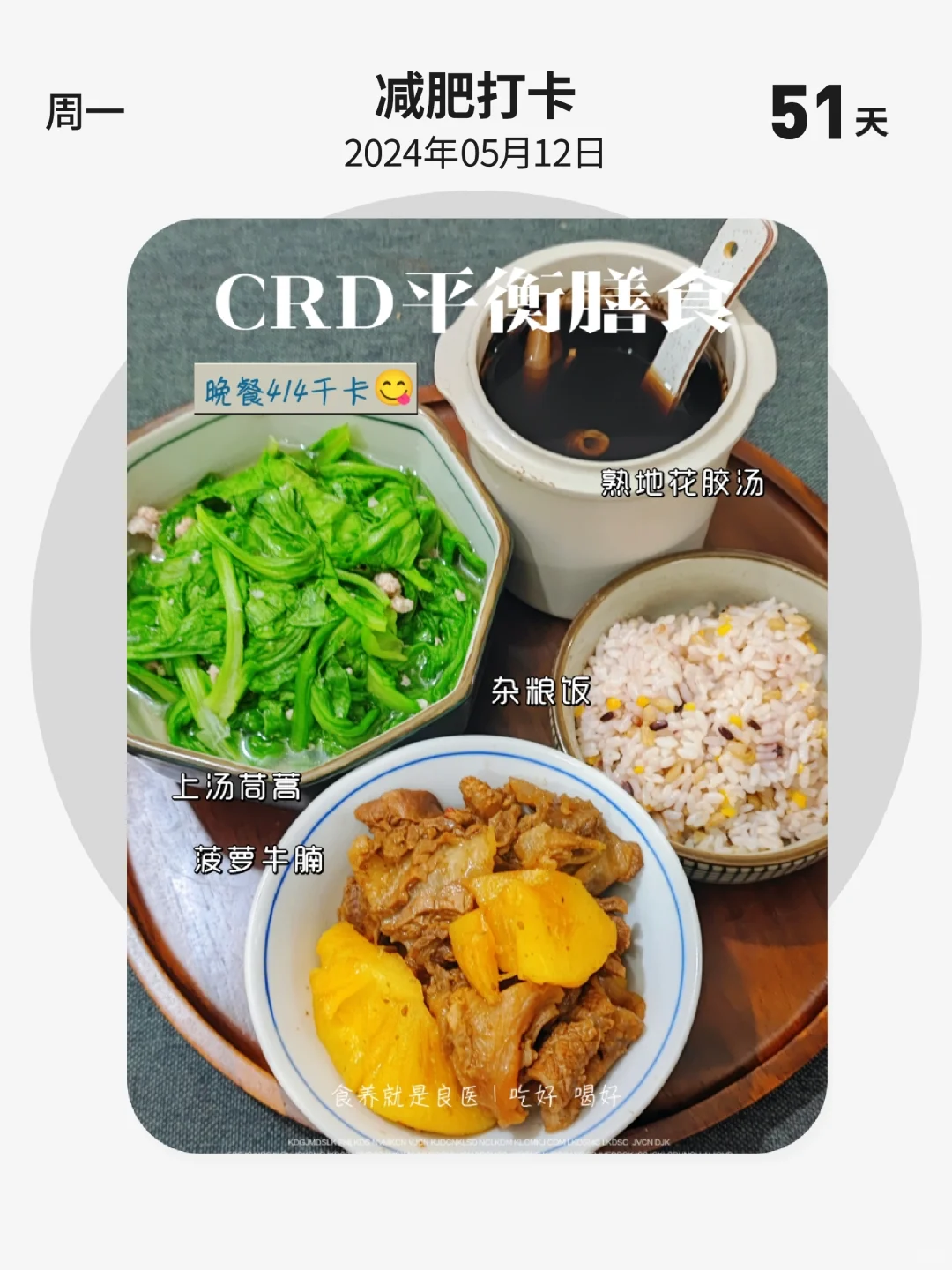 减肥打卡 | 第 51 天，CRD平衡膳食，晚餐