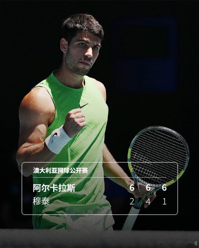 阿尔卡拉斯晋级澳网男单16强 澳网男单第三轮中，阿尔卡拉斯以6-2/6-4/6-