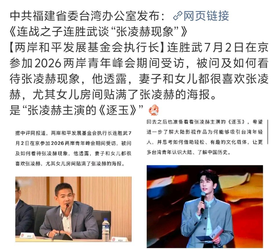连战之子谈张凌赫现象，怎么没有上热搜吗？偶像+主流，终于找到了适合的路线