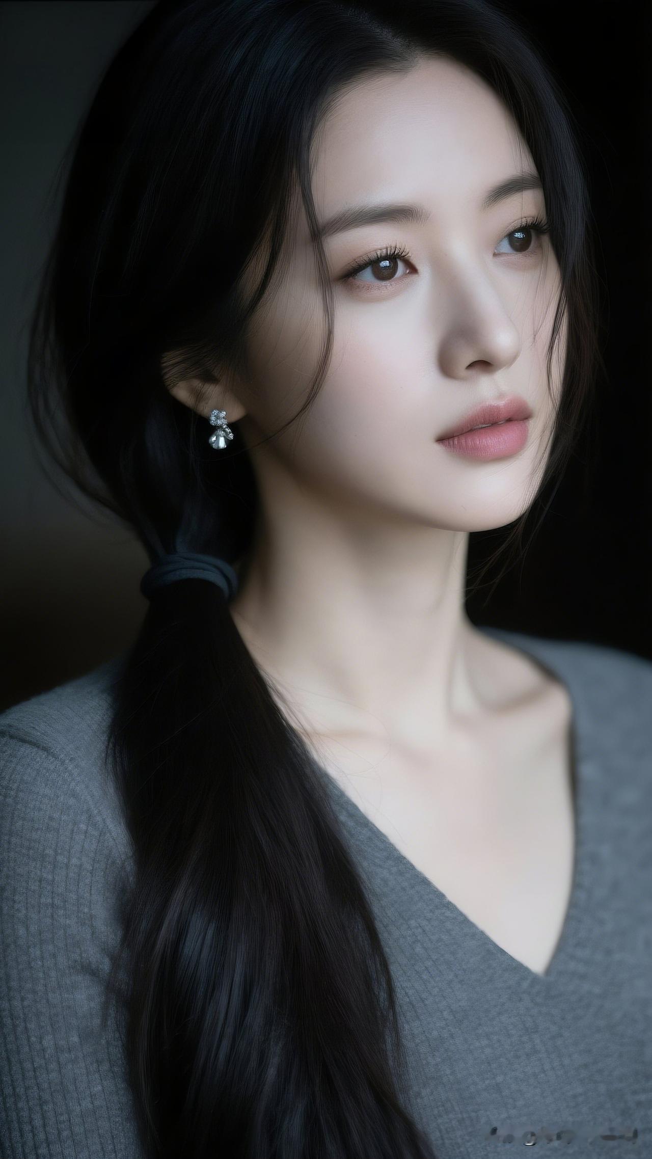 温柔的黑发少女，优雅动人，散发着迷人的魅力。