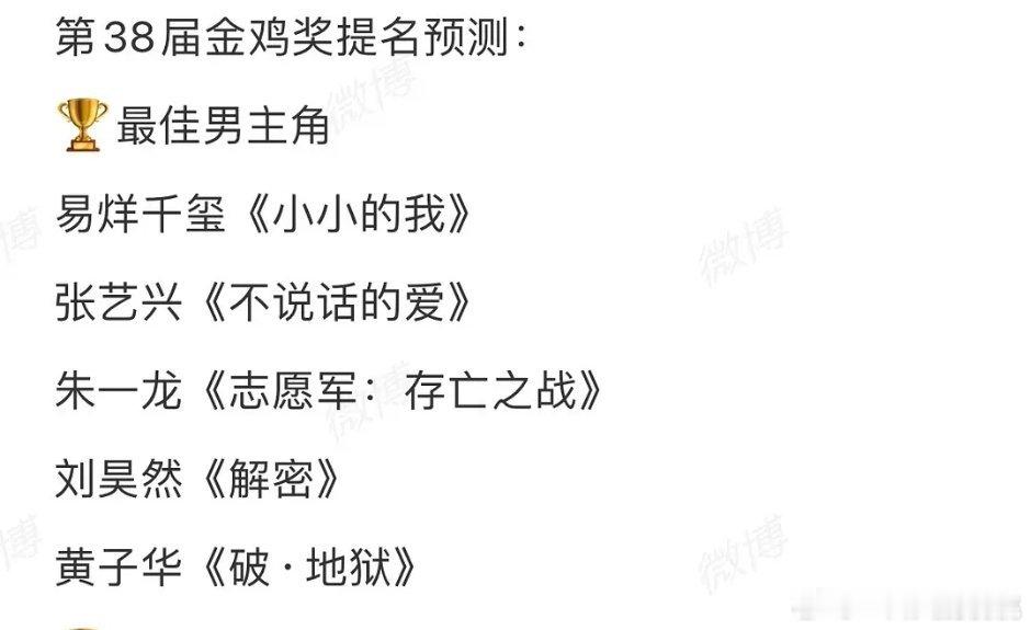 这届金鸡影帝是小年吧[思考]竞争不大[阴险] ​​​
