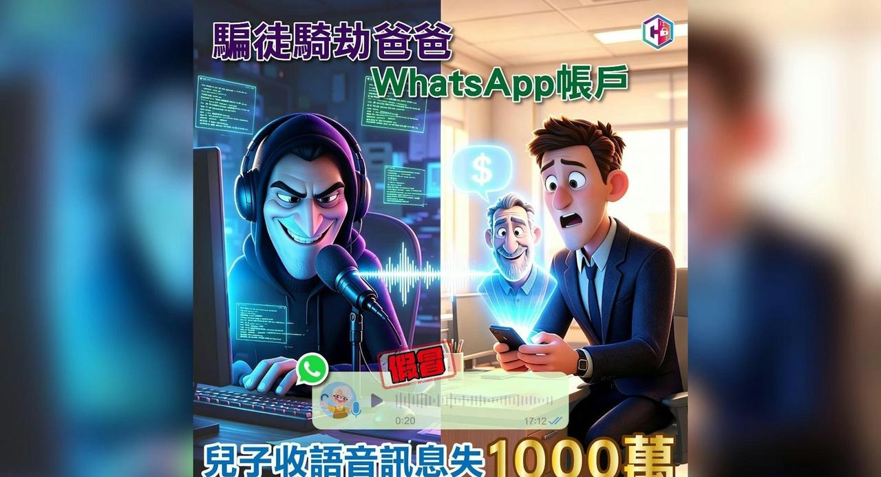 香港警方表示，一名骗子假扮受害人父亲，以语音讯息讹称急需100万元转账予朋友。
