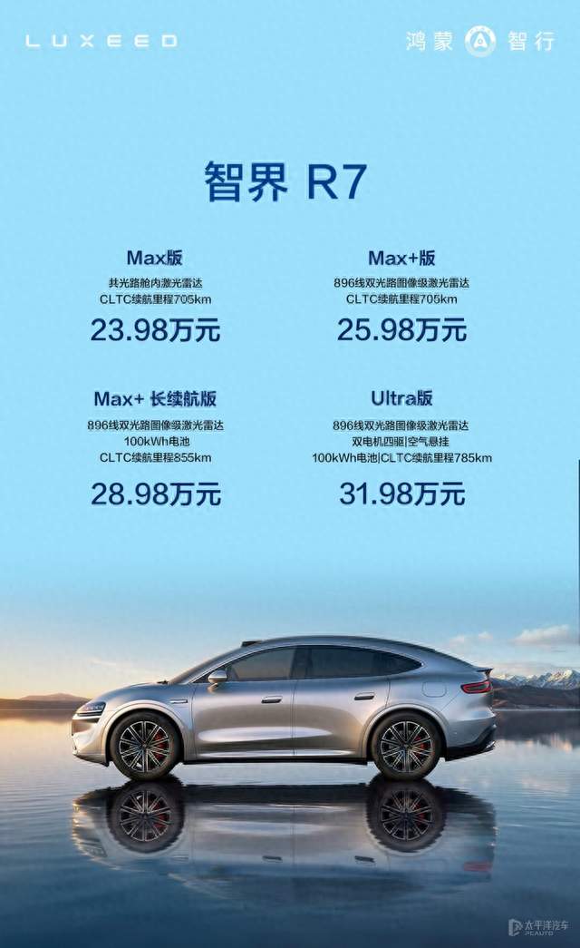 售23.98万起 新款智界R7上市 5亿投入8大升级 纯电续航最高855km