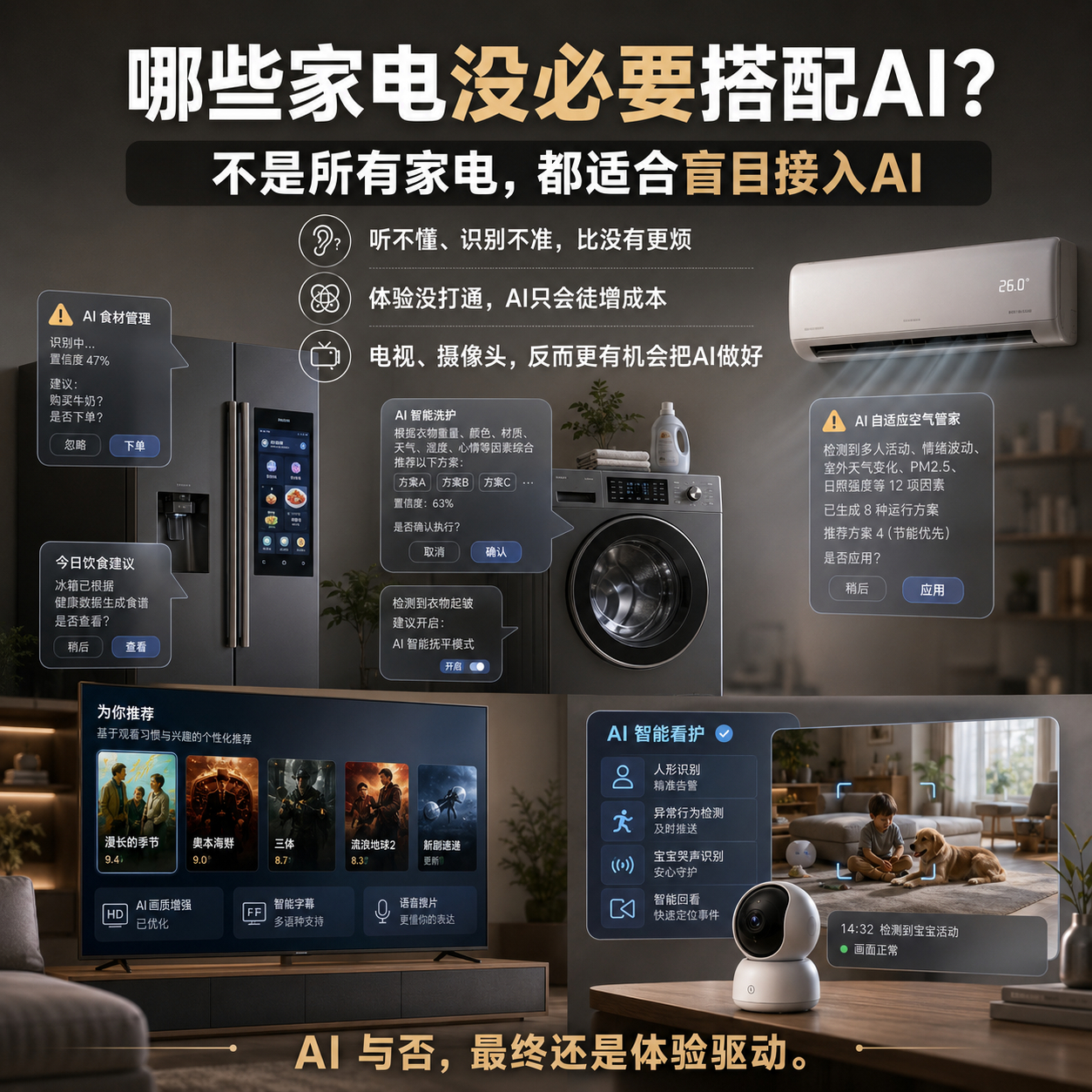 哪些家电没必要搭配AI现在很多家电都在讲AI，但说实话，我目前还没遇到一个真正让