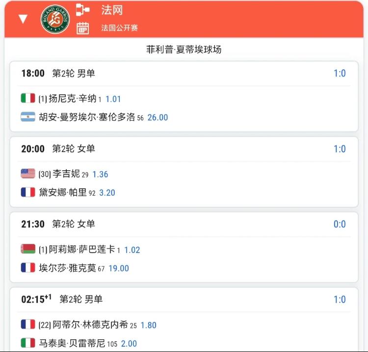 法网第5日赛程更新！！
男单全村唯一的希望吴易昺冲击32强！！
在商竣程伤停、在