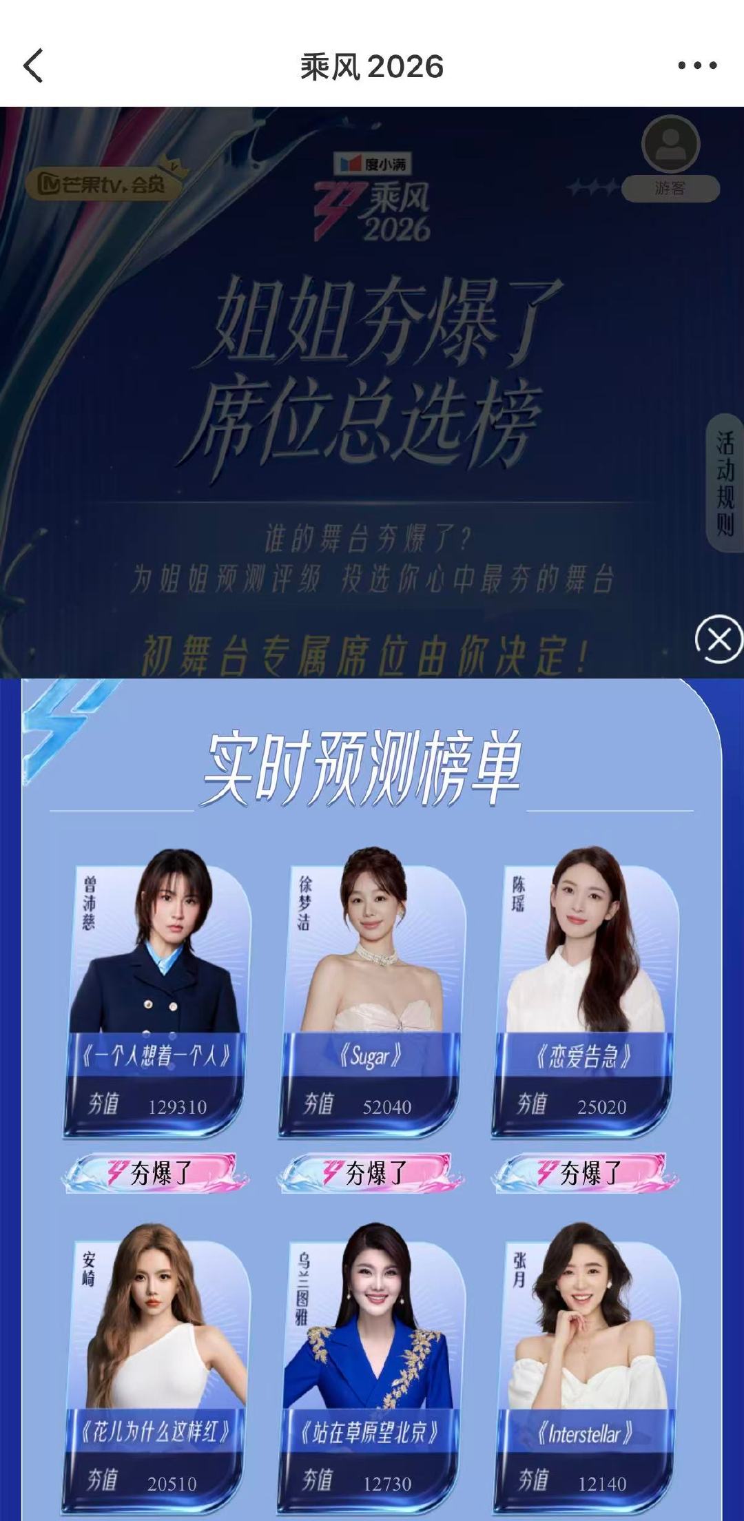 乘风2026排名乘风2026黑马 乘风2026黑马，曾沛慈断层第一，已经迫不及待